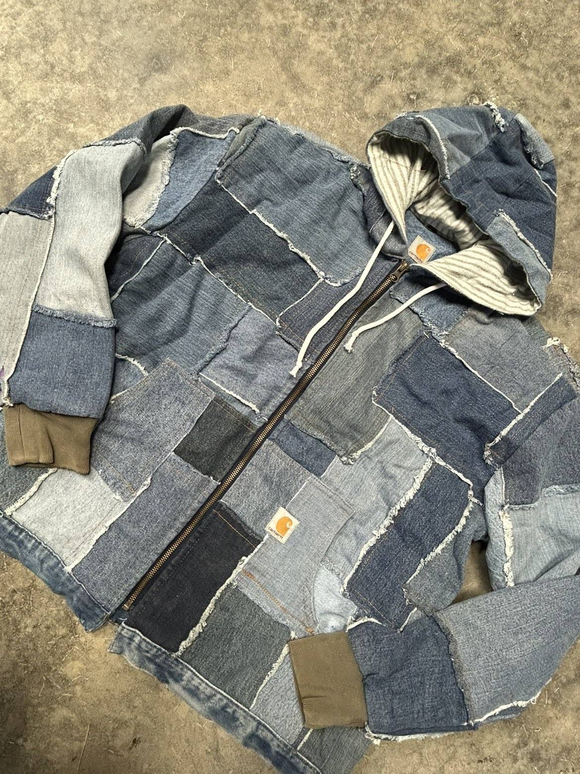 Denim Hooded Reworked Jacket Size:MEDIUM
